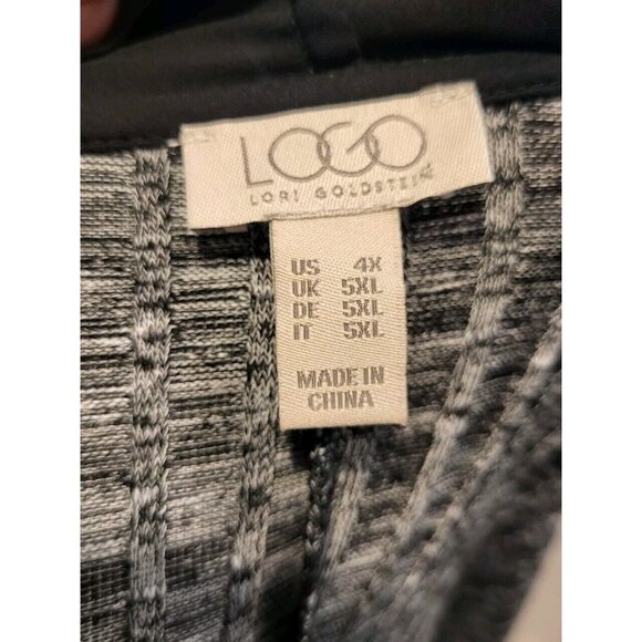 LOGO Lori Goldstein Heathered Black Knit Chiffon Trim Tie Waist Long Topper 4X - Picture 6 of 7